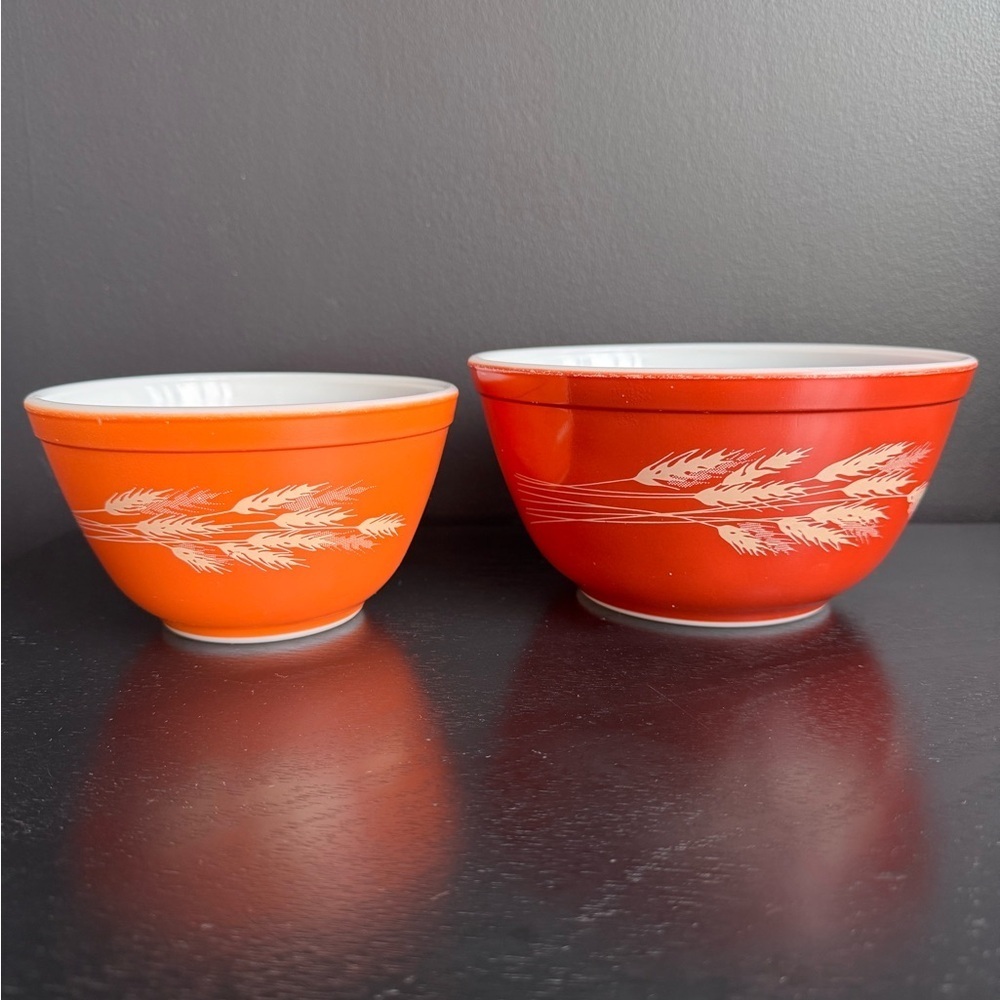 Vintage PYREX Autumn Harvest Fall Wheat #401 750ml #402 1.5 L Nesting Bowls 70s